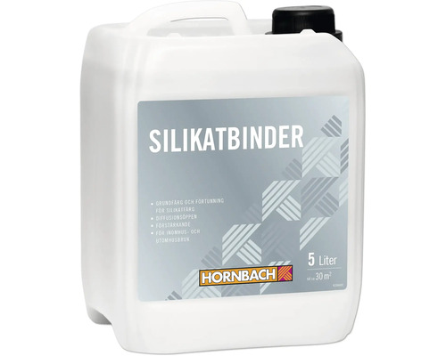 Hornbach silikatbinder, 5 liters dunk, grundfärg och förtunning för silikatfärg, för inomhus och utomhusbruk, räcker till cirka 30 kvadratmeter.