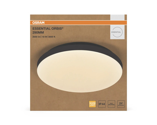 Osram Logo. LED vägg- och taklampa Essential Orbis, 290 millimeter, 2000 lumen, 18 watt, 3000 kelvin, varmt ljus, skyddsklass IP 44.