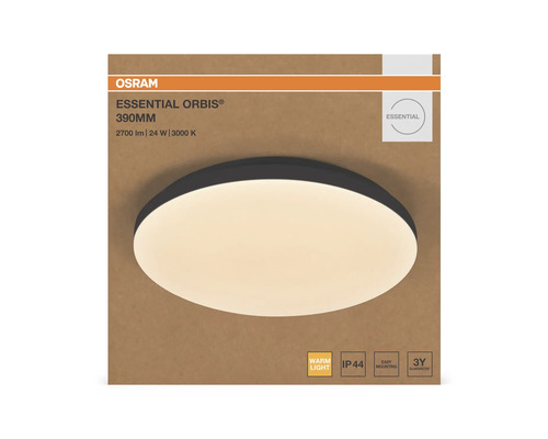 Osram Logo, LED-taklampa Essential Orbis, 390 millimeter, varmvitt ljus, kapslingsklass IP 44, enkel montering, 3 års garanti.