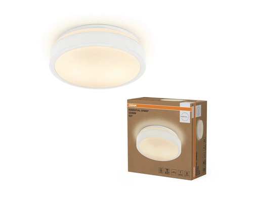 Osram Essential Orbis E27 taklampa med 220 millimeters diameter och förpackning.