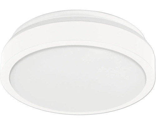 Rund taklampa med plastskärm i minimalistisk design.