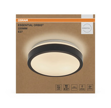 Osram Essential Orbis taklampa, diameter 220 millimeter, E27-sockel, rund form med svart kant.
