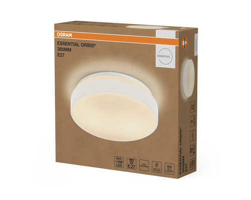 Osram taklampa Essential Orbis i förpackning, 385 millimeter i diameter, sockel E27, för tre 8 Watts LED-lampor.