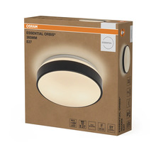 Förpackning Osram taklampa Essential Orbis med Osram Logo, 385 millimeter, E27-sockel, enkel montering, 5 års garanti.