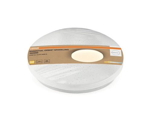 Osram LED-taklampa Essential Orbis Sparkling, diameter 390 millimeter, varmvitt ljus med gnistrande effekt.