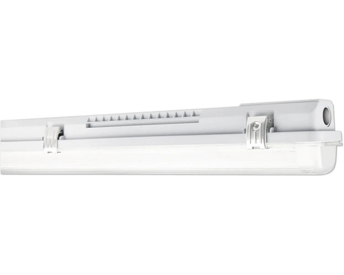 LED våtrumsarmatur med metallclips och transparent diffusor.