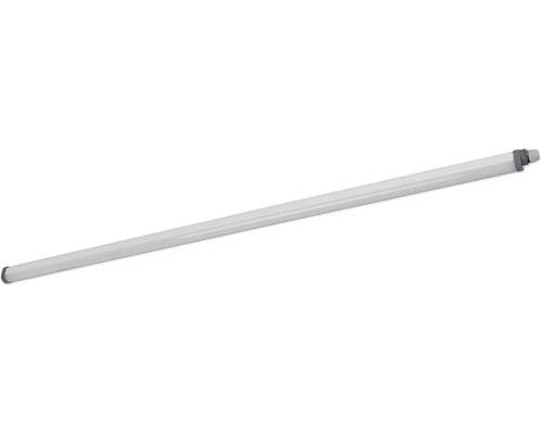 Slankt vitt LED-rör med grå ändstycken för jämn ljusfördelning.