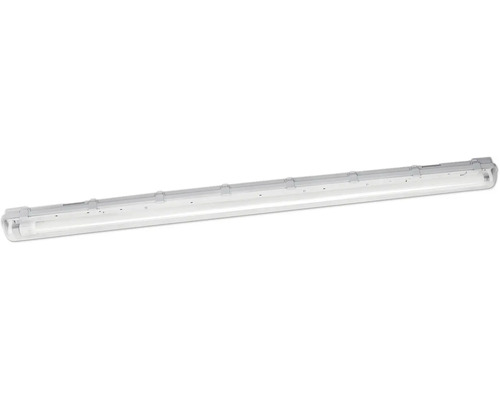 LED-våtrumsarmatur med fästclips och ljusgenomsläppligt hölje.