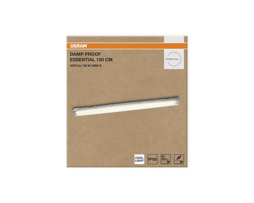 Osram Logo, fuktsäker LED-armatur Damp Proof Essential, 150 centimeter, 4370 lumen, 38 watt, 4000 kelvin, IP 65, kallt ljus.