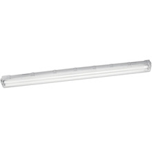 LED-armatur för fuktiga miljöer med två ljuskällor, transparent kupa och grå clips.