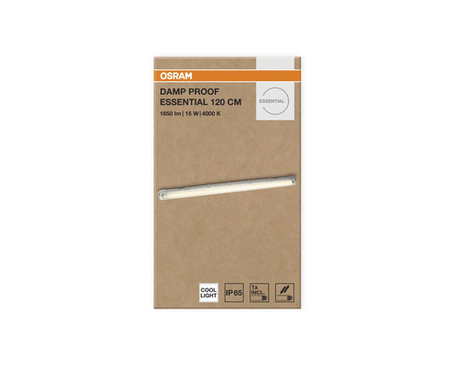 Osram LED-våtrumsarmatur Damp Proof Essential 120 centimeter, 1650 lumen, 15 watt, 4000 kelvin, kapslingsklass IP65.