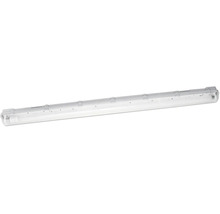 Fuktsäker LED-armatur för garage, källare eller verkstad med diffus kåpa och monteringsklämmor på sidan.