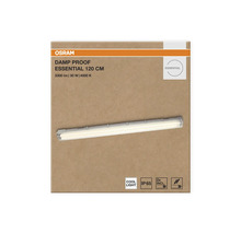 Osram Logo. Förpackning fuktsäker armatur Damp Proof Essential 120 centimeter, 3300 lumen, 30 watt, 4000 kelvin, kallt ljus, kapslingsklass IP 65.