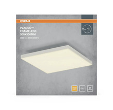 Osram Planon Frameless LED-panel 300 gånger 300 millimeter, 2200 lumen, 20 watt, 3000 kelvin, varmt ljus, Osram Logo, för inomhusbruk.