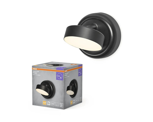 Osram Nightlux Round LED-nattlampa i svart med förpackning.