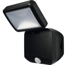 Utomhusvägglampa med rörelsesensor, justerbar LED-strålkastare och fyrkantigt hölje.