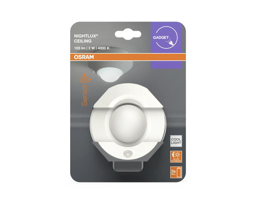Osram LED-taklampa Nightlux Ceiling med rörelsesensor, 105 lumen, 2 Watt, 4000 Kelvin, inklusive 3 batterier.