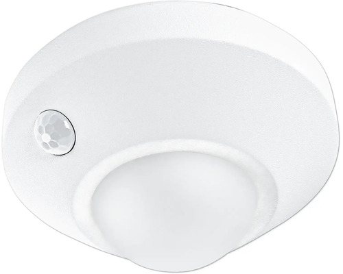 Rund LED-taklampa med integrerad rörelsesensor.