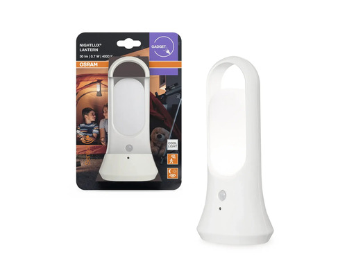 Osram Nightlux Lantern LED-nattlampa med rörelsesensor och skymningssensor, batteridriven, 30 lumen, 4000 Kelvin.