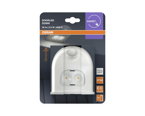 Osram DoorLED Down LED-lampa med sensor, 40 lumen, 0,5 watt, 4000 kelvin, kapslingsklass IP54, inklusive 3 batterier.