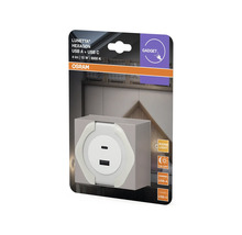 OSRAM LED-nattlampa Lunetta Hexagon med USB-A- och USB-C-portar, varmt ljus, 4 lumen, 3000 kelvin.