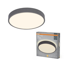 Rund grå LED-taklampa Osram Orbis Matteo, diameter 490 millimeter, med textilram och Click-Dim-funktion, inklusive förpackning.