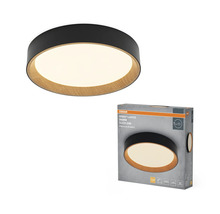 OSRAM LED-taklampa Orbis Larios, diameter 390 millimeter, i svart och trälook, dimbar, varmvitt ljus.