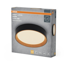 Osram Orbis Larios LED-taklampa i förpackning, rund, svart med trädekor, 390 millimeter i diameter, varmvit, dimbar, 5 års garanti.
