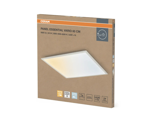 OSRAM LED-panel Essential Vario 60 centimeter, 5800 lumen, 50 watt, justerbar färgtemperatur från 3000 till 6500 kelvin, bländfri UGR under 19.