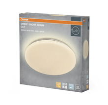 Osram Logo. Förpackning till LED-taklampan Orbis Ghost 480 millimeter med ställbar färgtemperatur, 5800 lumen och 50 watt. För inomhusbruk.