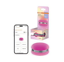Rosa Osram Smart Macaron LED lampa och Bluetooth högtalare med applikationsstyrning via smartphone och Osram Logo på förpackningen.