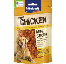 Vitakraft hundgodis Pure Chicken Mini Strips, spannmålsfritt utan tillsatser, 100 procent kycklingkött, återvinningsbar förpackning.