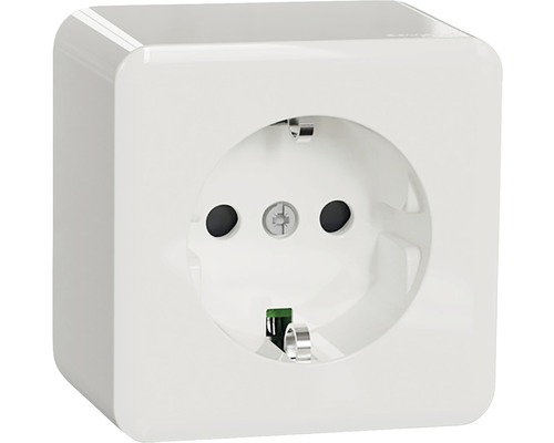 Vägguttag SCHNEIDER ELECTRIC Exxact utanpåliggande 1-vägs jordat vit, 1820295 Eluttag i kubform
