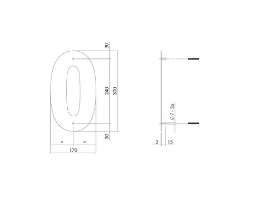 Teknisk ritning av husnummer noll med dimensioner