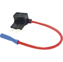 Säkringshållare för flatstiftssäkring med kabel och skarvkontakt för bilsäkringar.