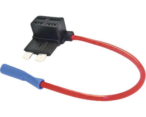 Säkringshållare för flatstiftssäkring med kabel och skarvkontakt för bilsäkringar.