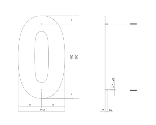 Teknisk ritning av husnummer noll med mått