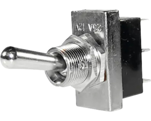 Vippbrytare av metall med spak och gänga, 25 Ampere 12 Volt