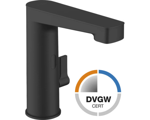 Svart tvättställsblandare med DVGW-certifiering.
