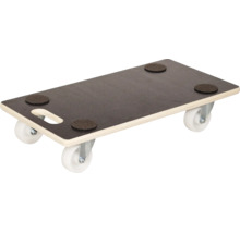 Möbelrullare av plywood med halkfria dynor, integrerat bärhandtag och fyra länkhjul.