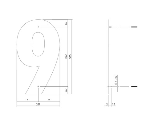 Teknisk ritning av husnummer nio med dimensioner