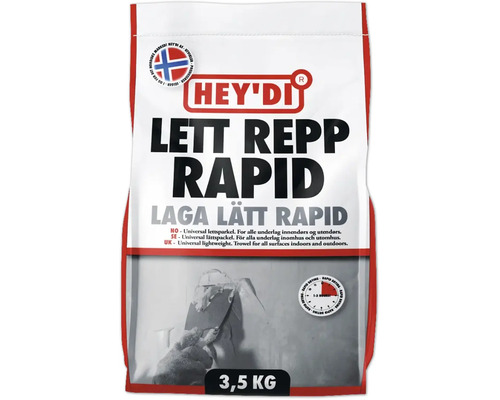 Hey'Di Lett Repp Rapid universellt lättspackel, 3,5 kilogram, för inomhus- och utomhusbruk, snabbtorkande.