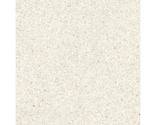 Golvplatta med terrazzo-utseende och fina stenkorn.