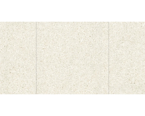 Golvplatta av granitkeramik med fin kornighet i terrazzo-look.
