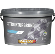 Hornbach Strukturgrund matt vit 5 liter hink för inomhus och utomhus räcker till cirka 35 kvadratmeter.