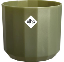 Fasetterad Elho blomkruka i grön plast med Elho Logo.