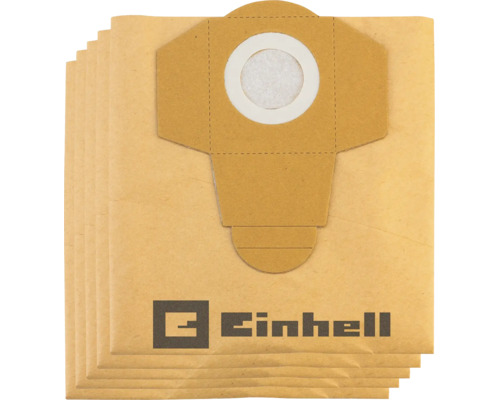 Einhell dammsugarpåsar av papper i set, lämpliga för våt- och torrdammsugare. Einhell Logo.