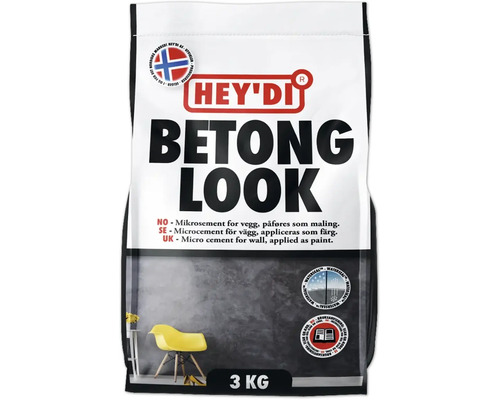 Hey'di Betong Look mikrocement för väggar, appliceras som färg, vattentät, 3 kilogram förpackning.