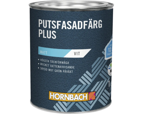 Hornbach Putsfasadfärg Plus, matt, vit, högsta täckförmåga och vattenavvisande för fasader