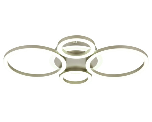 Modern LED-taklampa med fyra ringformade ljuselement.